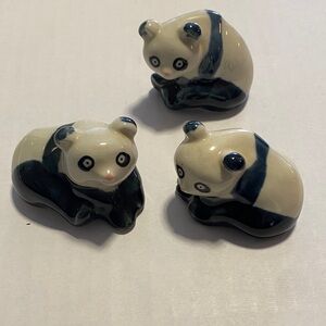 Ceramic Panda Figurines Set of 3 - Black and White
